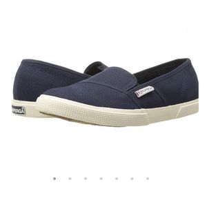 Superga Navy Blue Canvas Slip On Sneakers